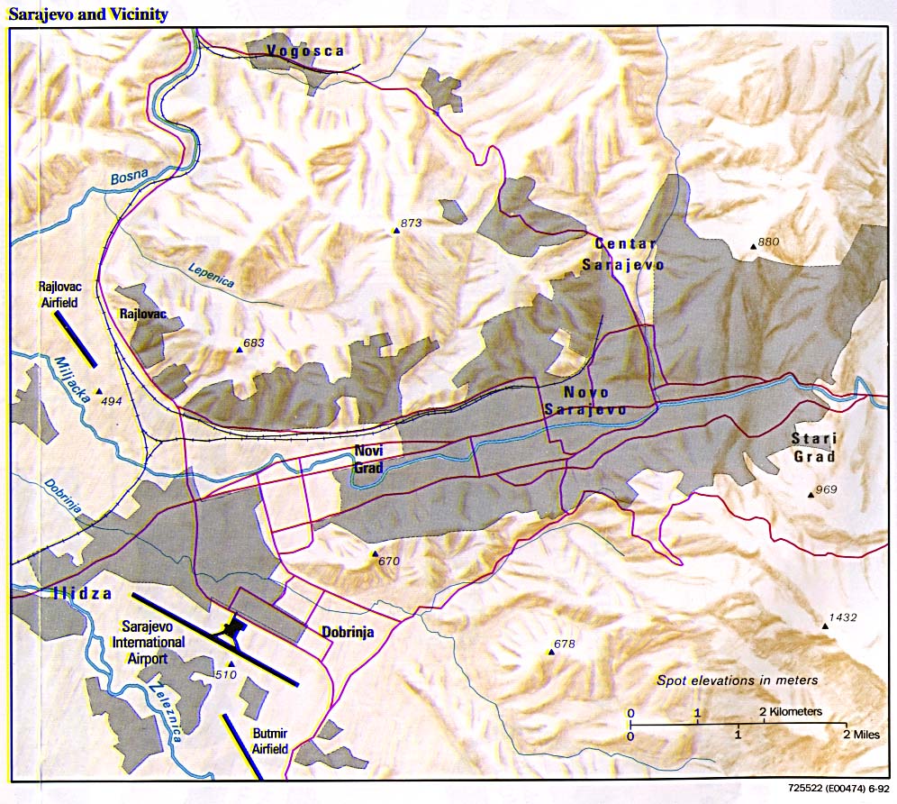 mapa sarajeva File:Bosnia Sarajevo and Vicinity Map 1992.   The Work of God's  mapa sarajeva